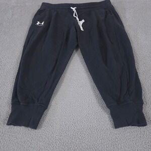 Under Armour Sweatpants Women 2X Black Joggers Rival Fleece Cotton Blend Cropped